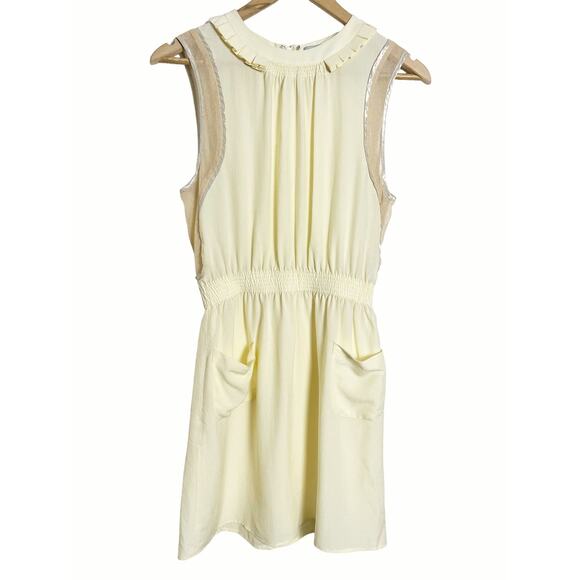 Alexander Wang Yellow Cream Pleated Sleeveless Silk Mini Dress Size 2